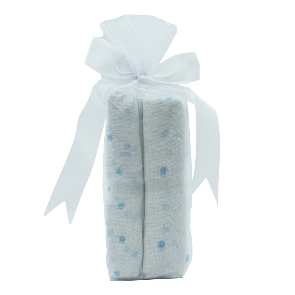 Regalos Originales para Bebés Recién Nacidos | Babero bordado con interior plastificado (Babero + 2 Muselinas | Azul) | BebeDeParis