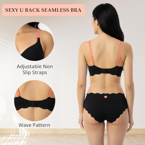 Image of Women Bra Panty Set Soft Natural Support Seamless Backless Summer Bra Panties Set | Adjustable Straps and Heart Design Lingerie Set | Women's Suit Push-Ups Sports Underwear Bra Set