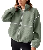 Womens Sweaters Crop Sweatshirts Sherpa Coats Outerwear Sage Green,Small