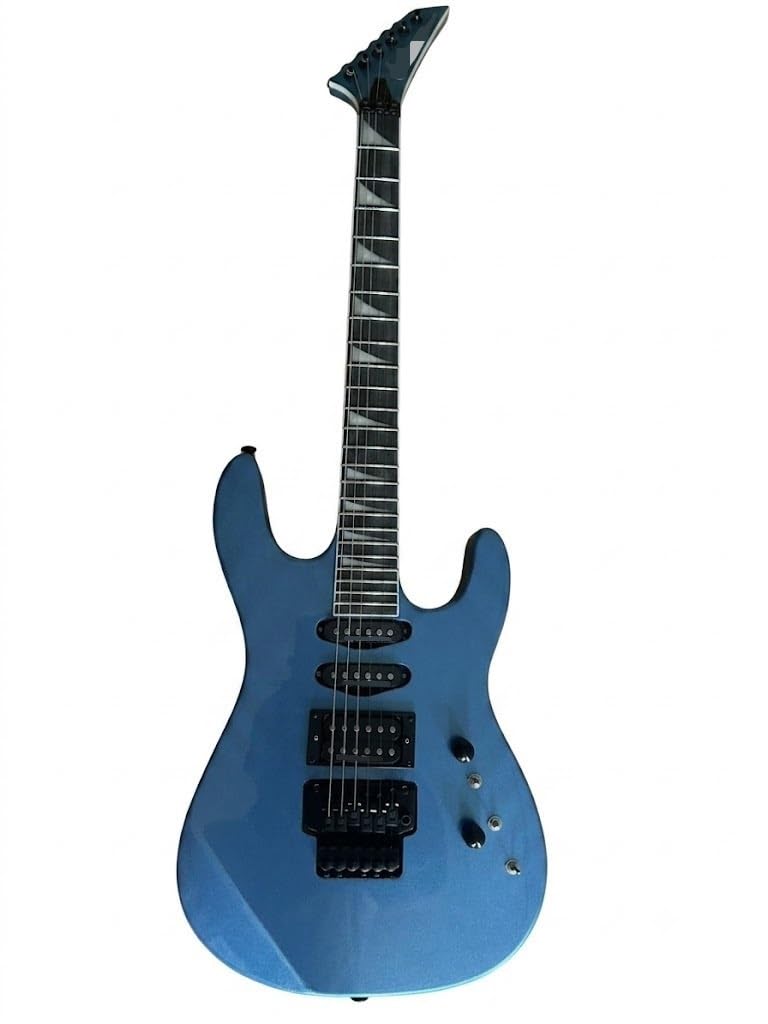 Chitarra elettrica a corpo solido, stile Shredder blu ghiaccio metallizzato con pickup HSS e tremolo bloccabile, 6 corde full size for hard rock (Guitarra Eléctrica)