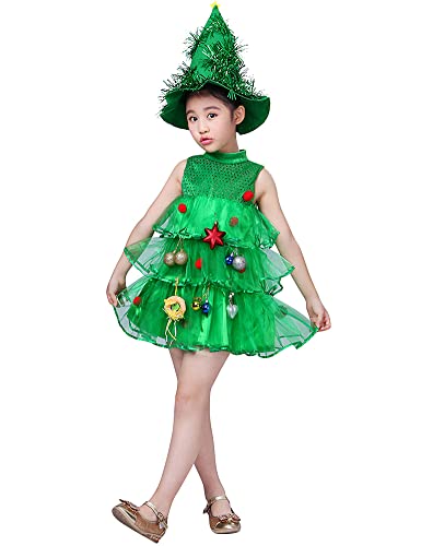 AGQT Niñas Navidad Vestido de Fiesta sin Mangas Gorro de Navidad Niños pequeños Tutu Vestido Conjunto de Ropa Tamaño 7-8 Años(140) Cover