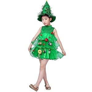 AGQT Girls Christmas Tree Costume Xmas Party Tutu Dress with Hat Size 1-11T