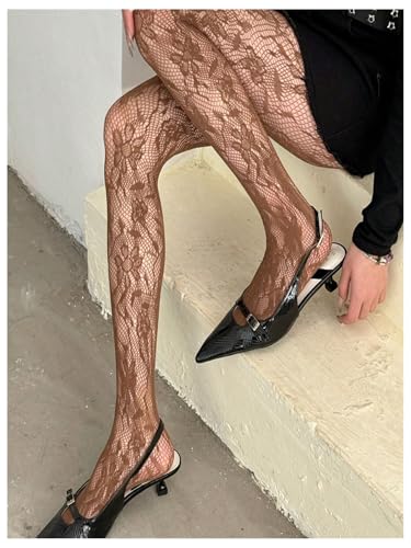 Image of SHENHE Women's Patterned Fishnet Tights Sheer High Waist Y2k Floral Stockings Pantyhose