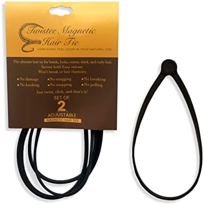 TWISTEE Perfect Fit Silicon Magnetic Hair Tie – 2 Count, Black/Brown – 2MM for Thick Hair & Dreadlocks – Adjustable, No tension, No Slip, No Creasing – Hair Accessories for Women, Teens, Men, Athletes – for Long Lasting Braids, Ponytails (Brown)