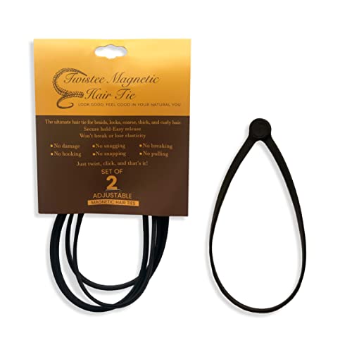 Twistee Perfect Fit Silicon Magnetic Hair Tie – 2 Count, Black/Brown – 2Mm For Thick Hair & Dreadlocks – Adjustable, No Tension, No Slip, No Creasing – Hair Accessories For Women, Teens, Men, Athletes – For Long Lasting Braids, Ponytails (Brown) #TOP26