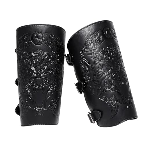 Leather Arm Guards Adults - 1 Pair Vintage Cosplay Wrist Bracers, Medieval Costume Accessory, Embossed Adjustable Arm Guard Pair | Stylish Bracer Set for Fashion Larp Cosplay Festivals Themed Events