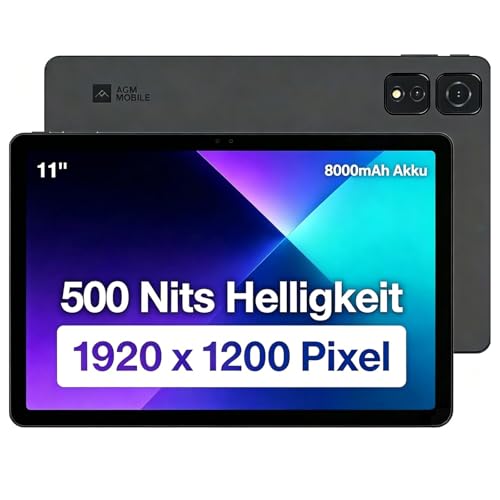AGM PAD T2 Tablet 11 Zoll Android mit 8GB RAM+256GB ROM,8000 mAh Akku,11 Zoll FHD-Display (1920 x 1200),MTK G85 Octa-Core-Chip,500 NITS-Bildschirm mit Hoher Helligkeit,Dual-SIM,OTG,GPS,Widevine L1