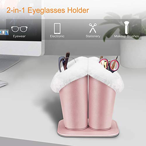 Image of FINTIE Plush Lined Double Eyeglasses Holder with Magnetic Base, Glasses Stand Case Organizer for Desk, Nightstand, Office