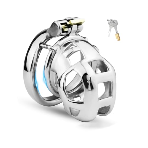 Chastity Cage Männer Sexspielzeug Peniskäfig mit Unsichtbarem Schloss und 2 Schlüsseln Metall Keuschheitskäfig für Mann Penis Bondage Edelstahl Cock Cage Atmungsaktiv Penis Käfig (50mm,M)