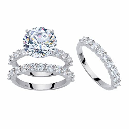 PalmBeach Platinum-plated Sterling Silver Round Cubic Zirconia Bridal Ring Set Sizes 6-10