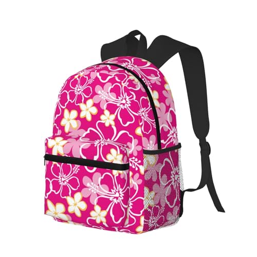 Travel Laptop Backpack for Men Women - Hawaiian Style Pink Flower Water Resistant Beach Backpack, Lightweight Backpack with Laptop Compartment, Travel Backpack with Adjustable Carry Straps