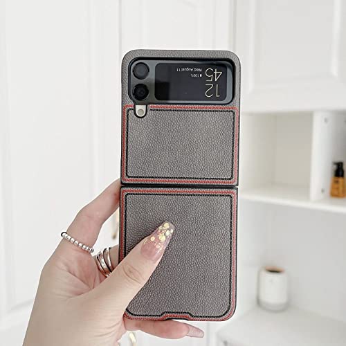 Coque en cuir Galaxy Z Flip3 Lychee antichoc élégante couleur gris split