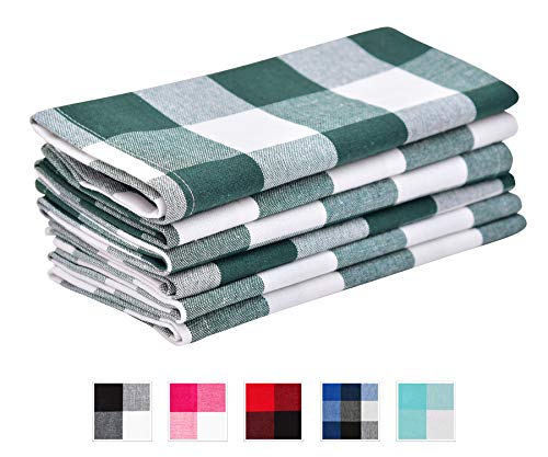 Stain Resistant Fabric for Kitchen Room Buffalo Holiday Cottage Check Fabric Great for Buffet Table, Parties, Holiday Dinner, Wedding & More (Servilletas, Comprobado (verde y crema))