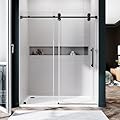 UNIKOO 46"- 49" W×76" H Frameless Stainless Steel Sliding Shower Door in Matte Black with 3/8" (10mm) Certified Tempered Clear Glass. The King Series UKS04-4976-MBL