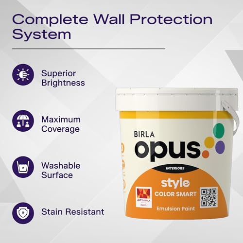 Image of Birla Opus Style Color Smart Premium Interior Emulsion Paint-10L, Clouds Of Butter Colour, Smooth Matt Finish-Superior Coverage, Washable, Non Chalking-For Bedroom, Living Room, Office|Get 10% More Free