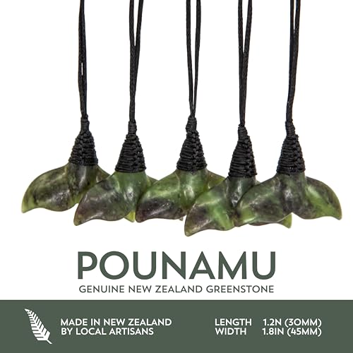 100% New Zealand Jade Necklace for Men and Women, Hand Carved Maori Jade Pendant for Men With Black Adjustable Cord, Pounamu Green Stone Jewelry, Whale Tail Nephrite Jade2