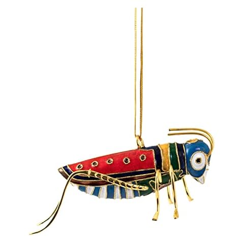 Value Arts Handmade Red Cloisonne Grasshopper Ornament Cover