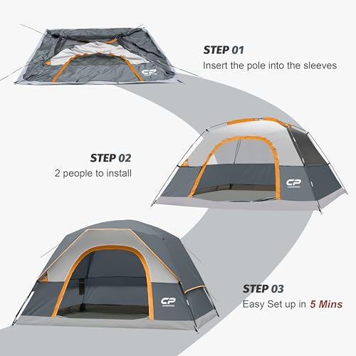 Image of CAMPROS CP Camping Tent 2 /4 /6 Person, Waterproof Windproof Double Layer Dome Tent, Easy Setup with Large Mesh Windows & Wide Door for Outdoor Camping Backyard