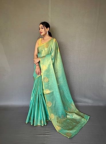 Image of Panzora Women's Tissue Silk Jacquard Weaving Saree With Unstitched Blouse Piece
