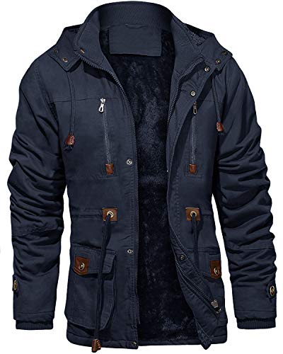 Image of Men's Winter Coats Thicken Military Jacket Fleece Cargo Outerwear with Removable Hood
