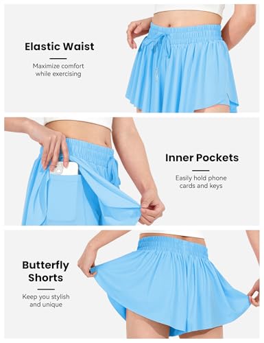 Image of JOCMIC Girls Flowy Shorts, 2 in 1 Preppy Butterfly Shorts with Spandex Liner for Cheer Athletic Gym Teens Casual Clothes