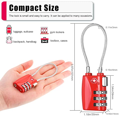 Zhege Luggage Locks Tsa Approved, 3 Digit Cable Combination Padlock With Alloy Body For School, Travel Bag, Suit Case, Lockers, Gym #TOP4