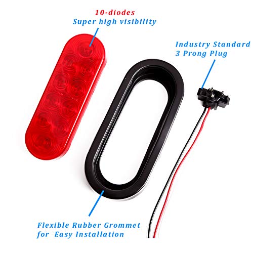 Czc Auto 6'' Led Waterproof Oval Red Trailer Lights Rear Stop Turn Signal Parking Tail Brake Lights For Boat Trailer Truck Rv (Red, 4 Pack) #TOP2