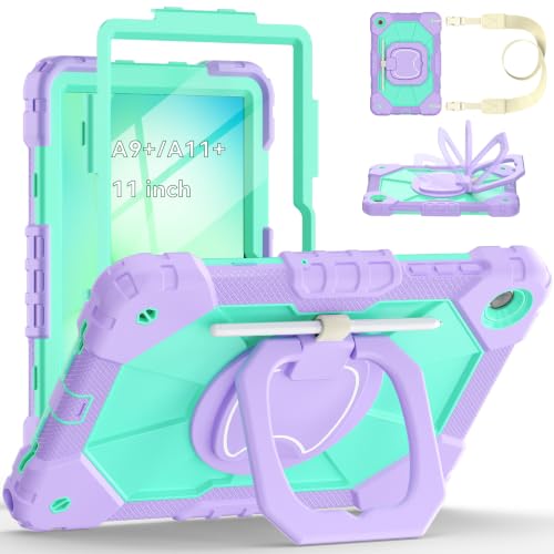 Housse Galaxy Tab A9+/A11+ antichoc pour enfants et voyages - Protection Violet Menthe