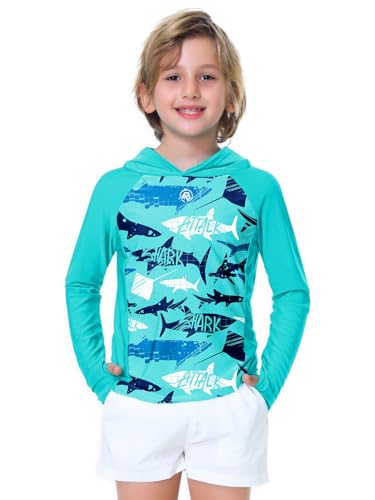 Image of AOBUTE Unisex Kids Long Sleeve Hoodie Rash Guard Boys UPF 50+ Swim Top with Thumb Hole 3-12 Years