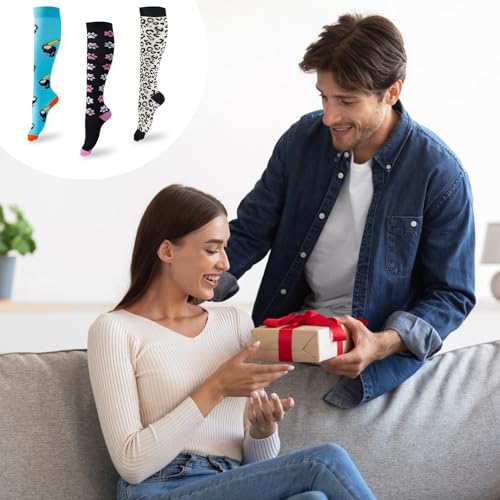 HERKINDNESS Chaussettes Contention Femme, 3 Paires Chaussettes Femme, L/Xl Chaussettes Equitation Femme, 3 Motifs Chaussettes de Repos, Adaptés au Sport, aux Voyages et à la Course à Pied – vue 7
