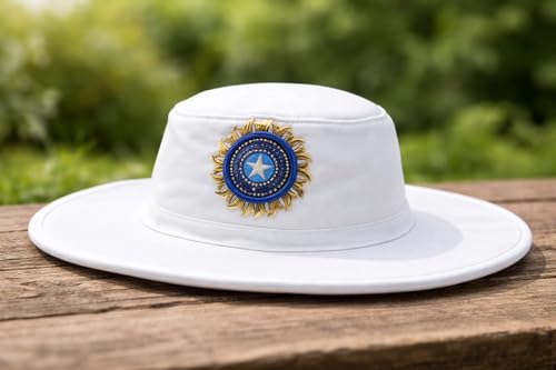 Image of Eirqne Cricket Sun Hat for Sports Fans with Embroidered Logo, Adjustable Outdoor Protection Cap for Training, Match Practice, Travel and Daily Comfort Wear (White)