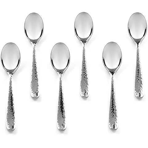 Hudson Essentials Hammered Demitasse Espresso Spoons, 4.6-inch Mini Coffee Spoons, 18/10 Stainless Steel Small Spoons for Dessert, Coffee, Tea, Set of 6 Bergamo Spoons Cover