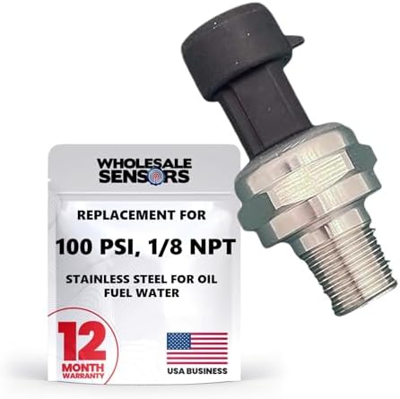 100 PSI Pressure Transducer Sensor 125C 1/8" NPT Stainless Steel for Oil Fuel Water Air 12 Month Warranty