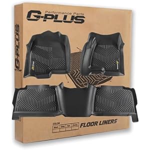 G-PLUS Floor Mats Compatible with Chevy Silverado GMC Sierra 1500 Crew Cab 1999-2006, All Weather Full Cover Protection 1st & 2nd Row TPE Floor Liners,Black Fit Silverado 1500 99-06