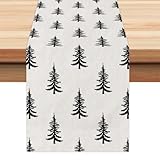 ARKENY Christmas Table Runner 13x72 Inches,Black Tree Xmas Winter Seasonal Burlap Farmhouse Indoor Kitchen Dining Table Holiday Decoration for Home Party AT474-72