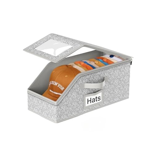 1 PCS Stackable Hat Storage for Baseball Caps, Holds up to 12 Caps Hat Organizer for Closet, Sturdy Snapback Boxes for Men with Cardboard, Grey (1)