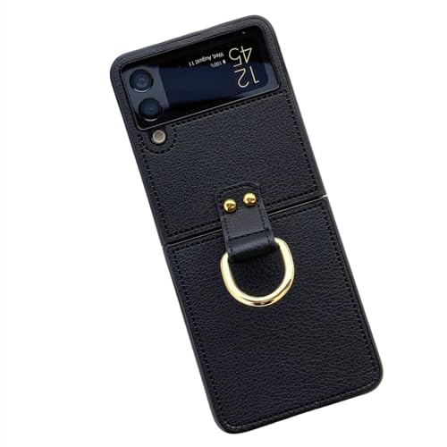 Housse en cuir pour Samsung Galaxy Z Flip 3 et 4 coque mate noire avec anneau support