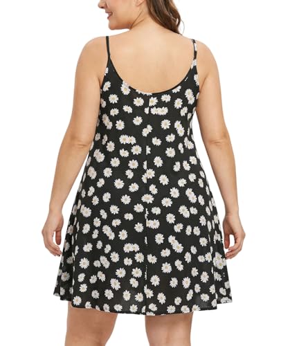 Image of 7th Element Women's Plus Size Slip Dress, Spaghetti Strap Summer Cami Sundress & Nightgown, Under Dresses & Beach Cover-up