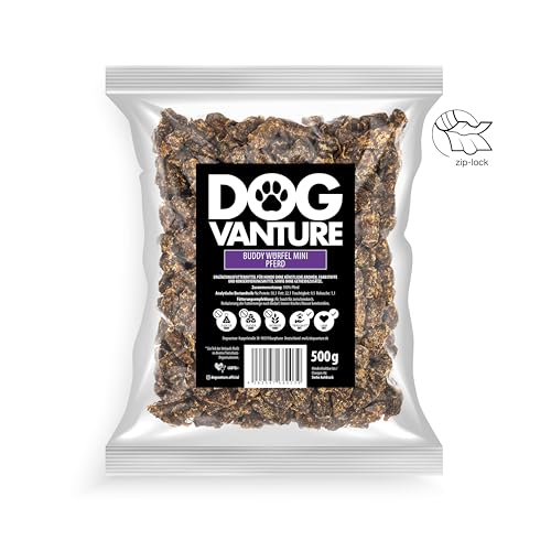 Dogvanture Buddy Snack 100% Pferd Würfel Mini 500 g | Monoprotein Hundeleckerli | Getreidefrei, Zuckerfrei, ohne künstliche Zusätze | Barf-inspiriert | Nicht bröselnd & Nicht fettend (Pferd)