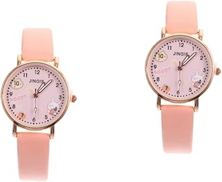 Conjunto de 2 peças bonito e fresco de relógio com pulseira e conjunto de relógio para crianças, relógio de desenho animado e pulseira com design adorável, relógio de silicone para crianças, relógio de desenho animado, PU, rosa, 21.4x3cm, centímetro