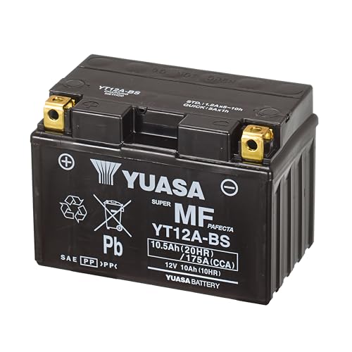 Yuasa YT12A 12V 175 CCA Batería de moto VRLA de alto rendimiento y libre de mantenimiento