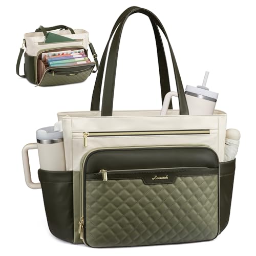 LOVEVOOK Teacher Tote with Accordion Pocket & Cup Holder