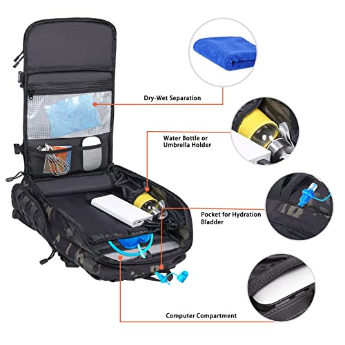 Mosiso 30L Tactical Backpack, Military Daypack 3 Day Assault Rucksack Outdoor Hiking Hunting Fishing Camping Training Shoulder Bag With Usa Flag Patch & Usb Charging Port, Night Camouflage #TOP1