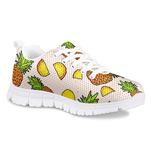 AmzPrint Size 10.5 Cute Cartoon Print Pineapple Shoes for Girls Pink Lightweight Lace-Up School Running Sneakers