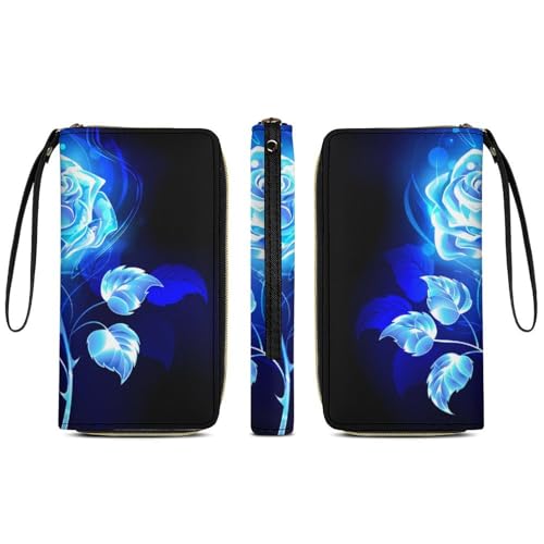 Burning Blue Rose Neutral Leather Wallet with Scratch Resistant Strap for Easy Carrying3