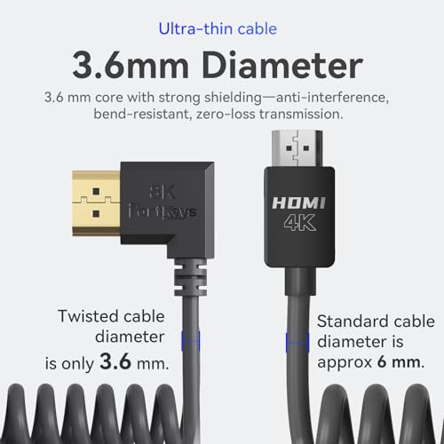 Image of Portkeys 8K HDMI Cable Copper Core 3.6mm Diameter 48Gbps Full PIN HDMI 2.1 8K@60Hz, 4K@240Hz UHD Support HDMI A to A for Camera, HDTV, Projector, Computer, Roku, Xbox, PS5, Apple TV (0.3M+1M)