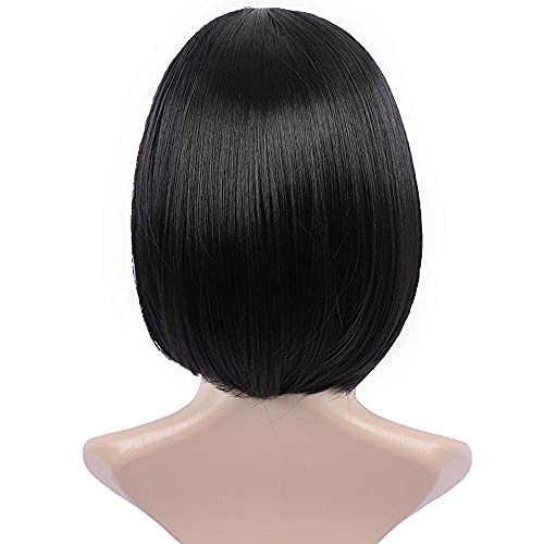 Image of Tressed Up Hair Black Wig Short Bob Wigs with Bangs for Women Straight Hair Wig Synthetic Party Wigs 12 Inch Cute Colorful Wigs, Black