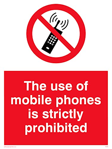 Confezione Da 5 – Mobiles Strictly Prohibited Sign – 150 X 200 Mm – A5P