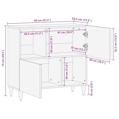 Aparador de madera maciza de mango de 80 cm con diseño moderno color marrón 3