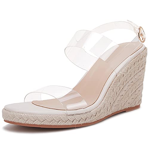 Image of VETASTE Womens Espadrille Wedge Sandals Heels Open Toe Platform High Heeled Ankle Strap Buckle Dress Wedges Shoes